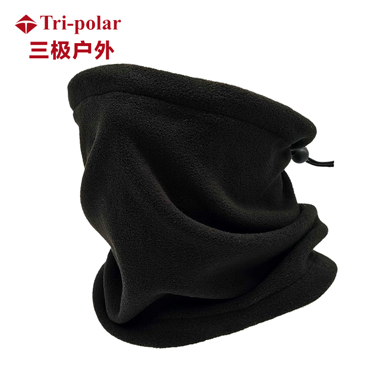 三极户外（Tri-Polar） TP6386多抓绒围脖摇粒绒头巾帽钓鱼帽子户外围巾脖套加厚保暖头套黑色