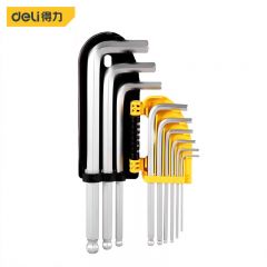 得力（deli） 专业级镜面加长球头内六角组套铬钒钢(黄)9件套DL2174