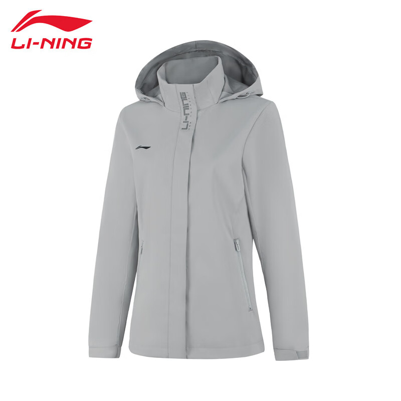李宁（LI-NING） 防风保暖女款运动风衣AFDUA18-9月表灰XL