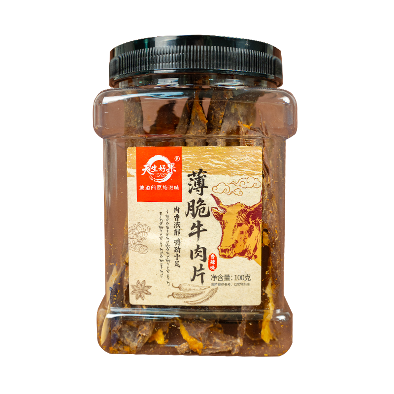 天生好果 薄脆牛肉片 香辣味 100克/罐