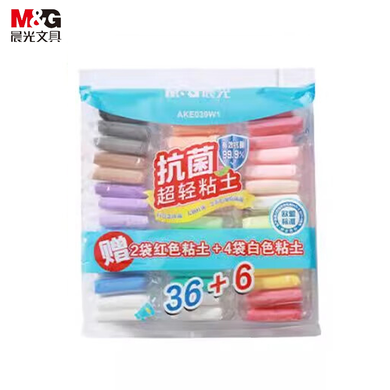 晨光（M&G） AKE039W1 文具抗菌超轻粘土儿童彩泥橡皮泥黏土小学生玩具 36+6色PLUS袋装