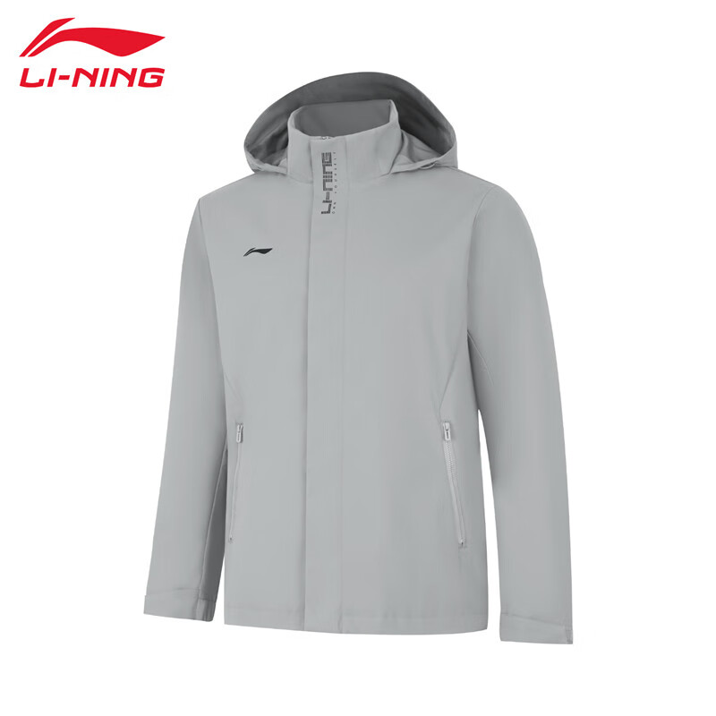 李宁（LI-NING） 防风保暖男款运动风衣AFDUA05-13月表灰L