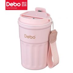 德铂（Debo） 卡洛斯咖啡杯大容量316不锈钢带盖保温随行杯360ml粉色DEP-880一个
