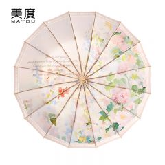 美度（MAYDU） M3165三折16骨彩胶太阳伞女晴雨两用防晒防紫外遮阳伞国风春日牡丹