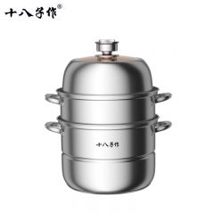 十八子作 HM-204-28ZG 智能定时响铃蒸煮防干烧 304不锈钢三层蒸锅家用复合底汤锅蒸笼28cm
