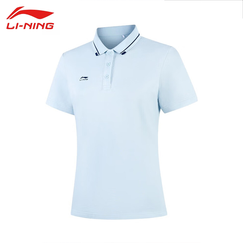 李宁（LI-NING） APLV060-9女士舒适透气短袖POLO亲肤上衣民谣蓝M码