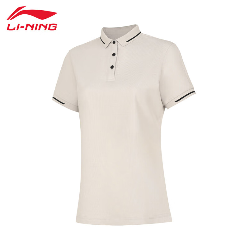 李宁（LI-NING） APLU206-3女士运动时尚舒适透气女款短袖POLP衫燕麦灰L码