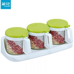 茶花（CHAHUA）圆形玻璃调味瓶300ml*3颜色随机瓶身通透 6016