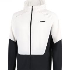 李宁（LI-NING） AFDV251-14跑步舒适透气男款运动风衣香槟白/黑色 L