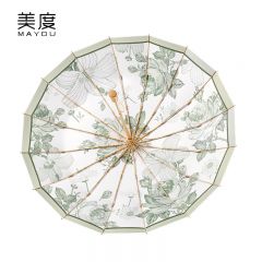 美度（MAYDU） M3166彩胶防晒防紫外线女晴雨两用16骨太阳伞三折遮阳伞绿野仙踪