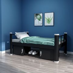 悦山 铁架床双层宿舍床含床板含床下柜 磨砂黑 150cm 1500*2000*800mm