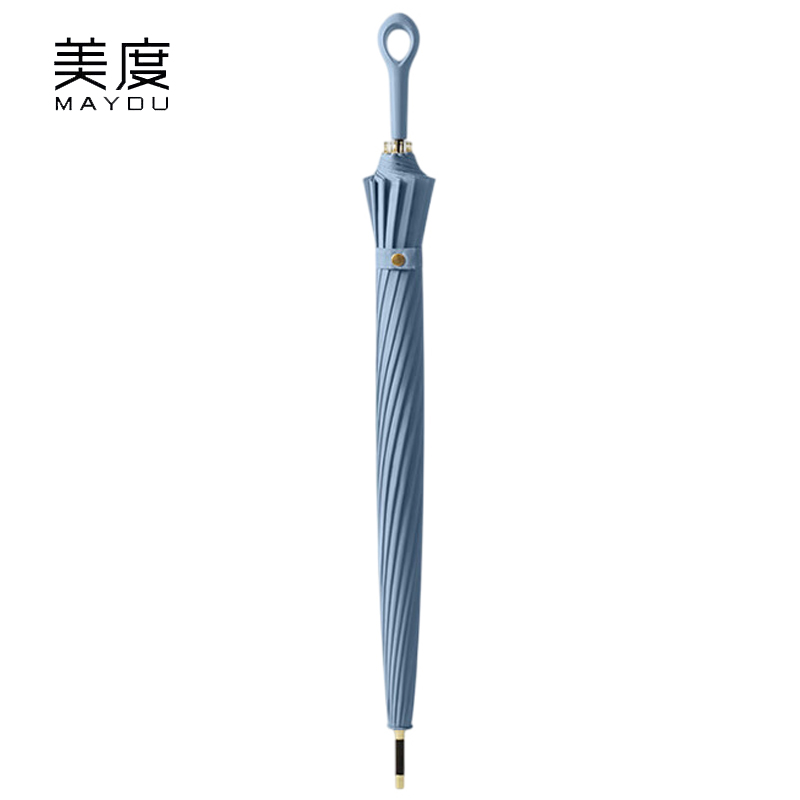美度（MAYDU） M1613长柄伞加固加大防水抗风日系清新雨伞16骨雾霾蓝