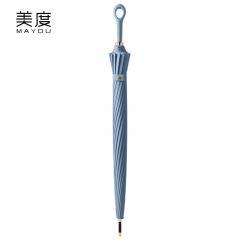 美度（MAYDU） M1613长柄伞加固加大防水抗风日系清新雨伞16骨雾霾蓝