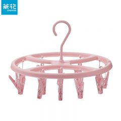茶花（CHAHUA）家用多功能多夹子晾衣架内衣袜子宝宝晾晒架婴儿衣架防风椭圆形-粉色-18夹 6709
