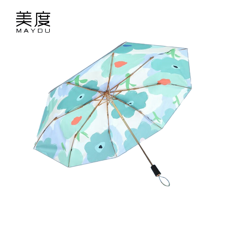 美度（MAYDU） M3105三折双层银胶太阳伞防晒防紫外线晴雨两用遮阳伞插画风雨伞绿意