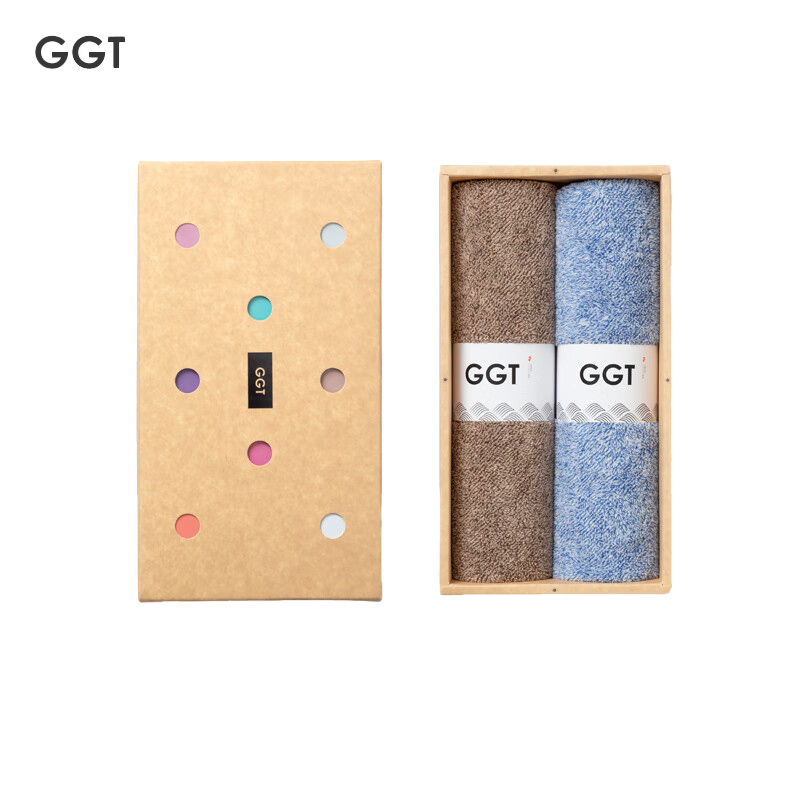 GGT 日本雪花绒毛巾礼盒套装男女家用送礼比纯棉吸水速干不掉毛伴手礼绀青+胡桃