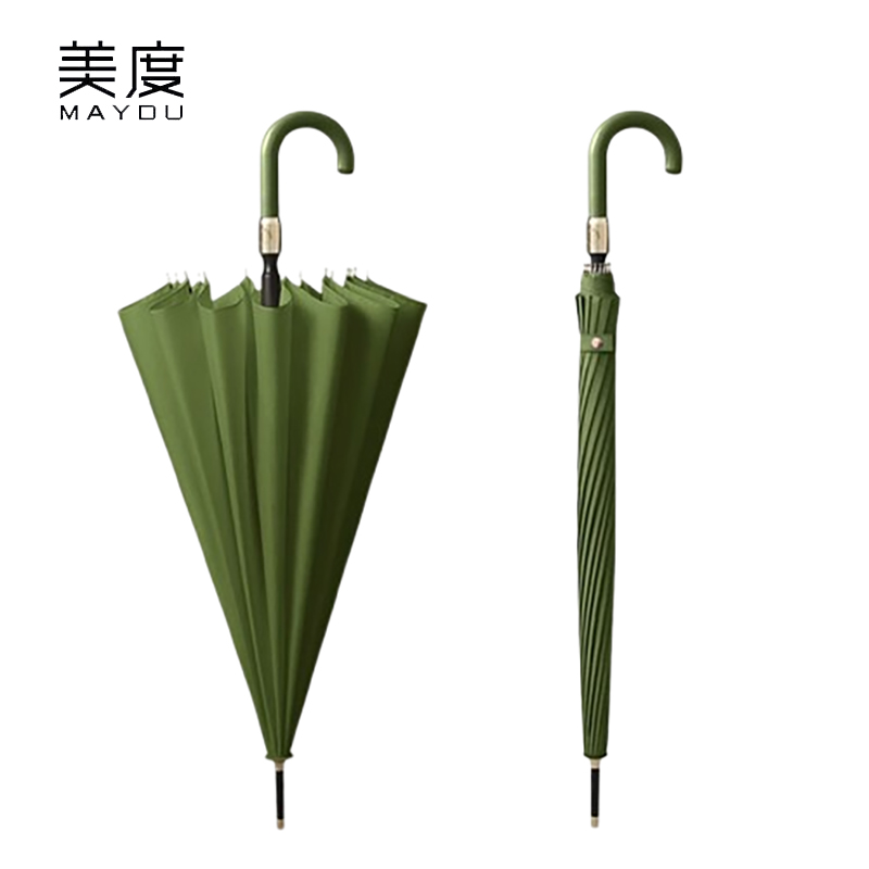 美度（MAYDU） M1605遇水开花雨伞16骨长柄双人晴雨伞加大自动防风直杆伞橄榄绿