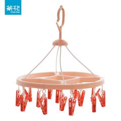 茶花（CHAHUA）晾衣架内衣袜子晾衣夹小夹子 圆形14夹 【07011T】蓝色14夹