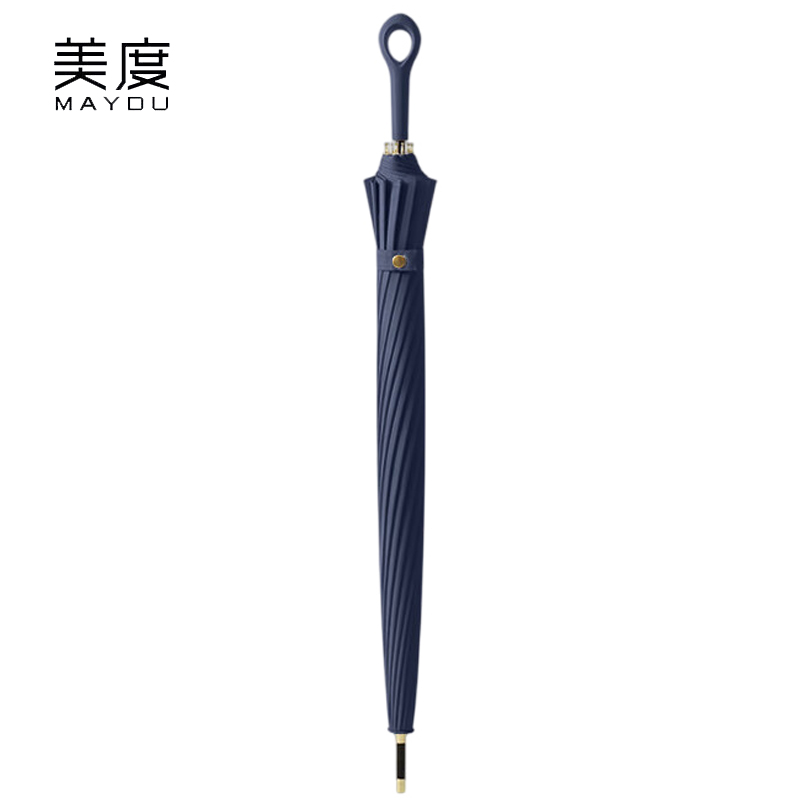 美度（MAYDU） M1613长柄伞加固加大防水抗风日系清新雨伞16骨深海蓝
