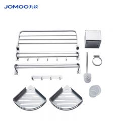 九牧（JOMOO） 9394155-7Z-1 挂件家用卫生间可折叠太空铝浴巾架浴室毛巾杆 置物架毛巾架 银色 5件套
