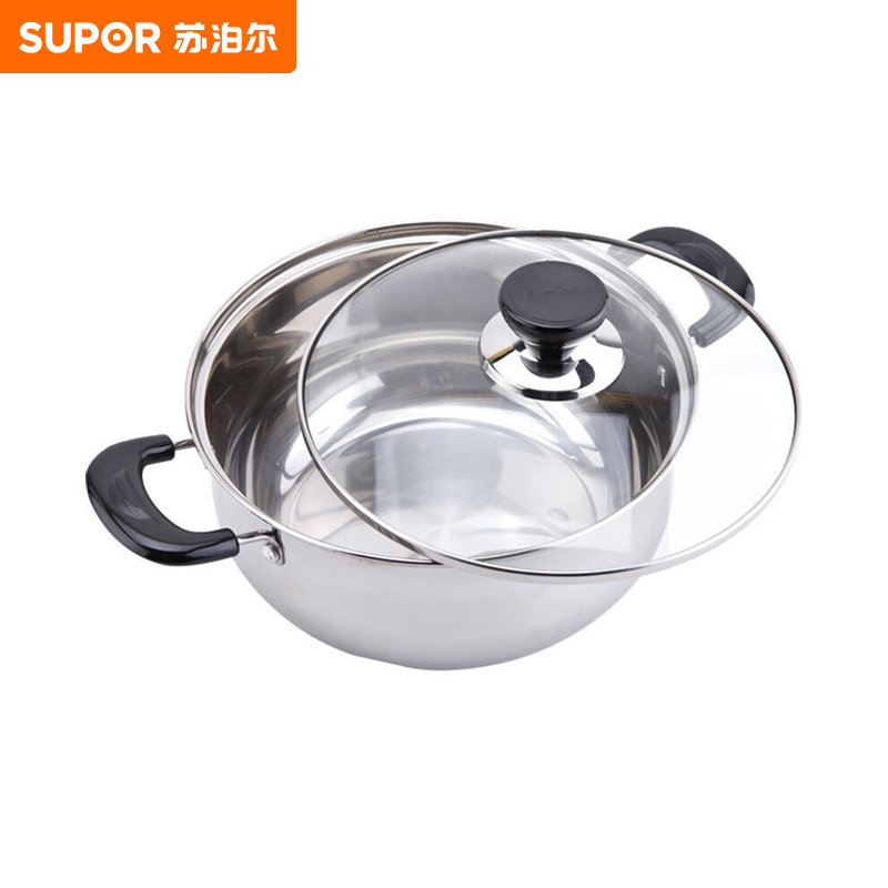 苏泊尔（SUPOR） 汤锅双层复底 好帮手304不锈钢汤锅泡面锅双耳可视锅盖 电磁炉燃气灶明火通用 ST20H3 20CM