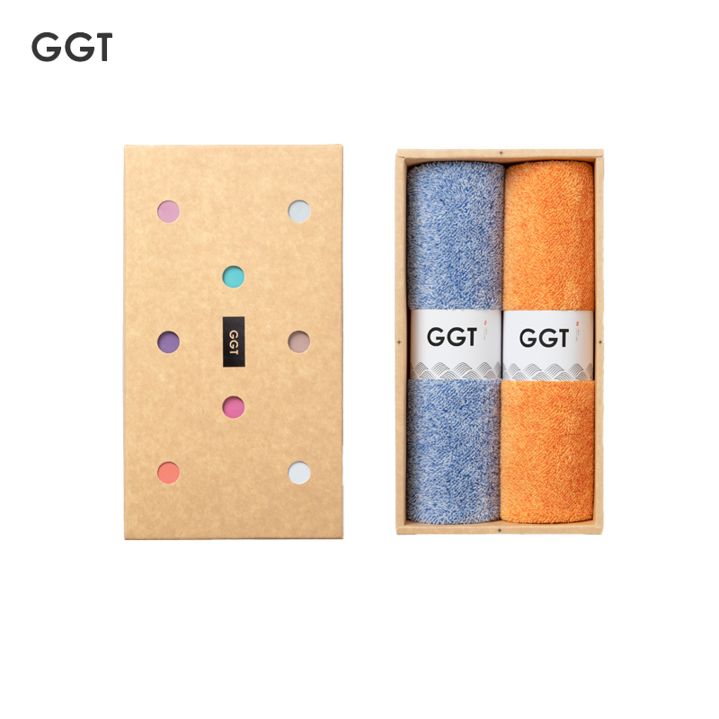 GGT 日本雪花绒毛巾礼盒套装男女家用送礼比纯棉吸水速干不掉毛伴手礼黄丹+绀青