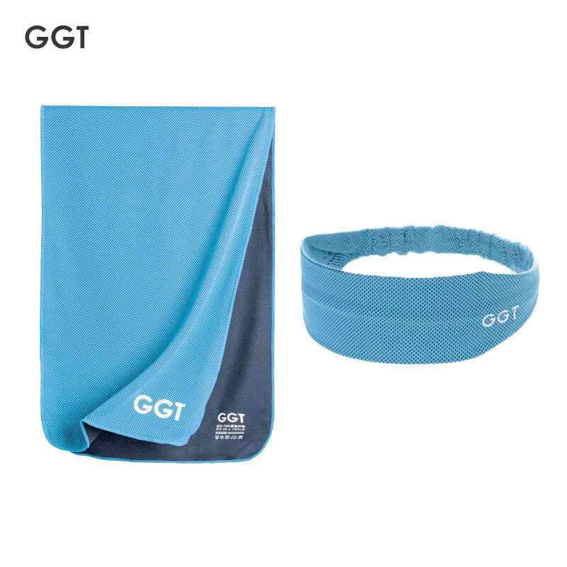 GGT 日本冷感运动毛巾跑步便携速干健身凉爽巾羽毛球腕巾瑜伽擦汗巾琉璃色(运动毛巾+头巾)