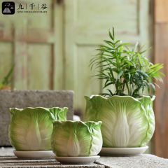 九千谷 9058花盆陶瓷带托盘简约绿萝阳台吊兰创意个性多肉花盆三件套