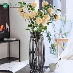 九千谷 玻璃花瓶花束北欧艺术花瓶透明花瓶摆件插花钻石灰大号2913