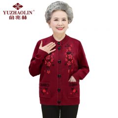 俞兆林 酒红色YT27Z99中老年针织开衫奶奶装 3XL