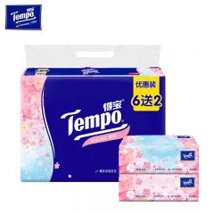得宝（TEMPO） 抽纸 樱花味4层90抽*8包 湿水不易破 餐巾纸 卫生纸