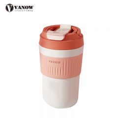 Vanow 保温杯便携咖啡杯高颜值吸管水杯316不锈钢杯子 VO-RZ45焦糖粉450ml