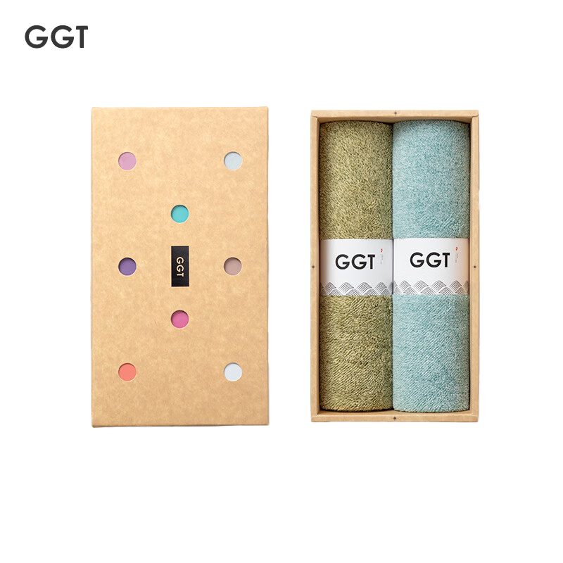 GGT 日本雪花绒毛巾礼盒套装男女家用送礼比纯棉吸水速干不掉毛伴手礼萌黄+甁覗