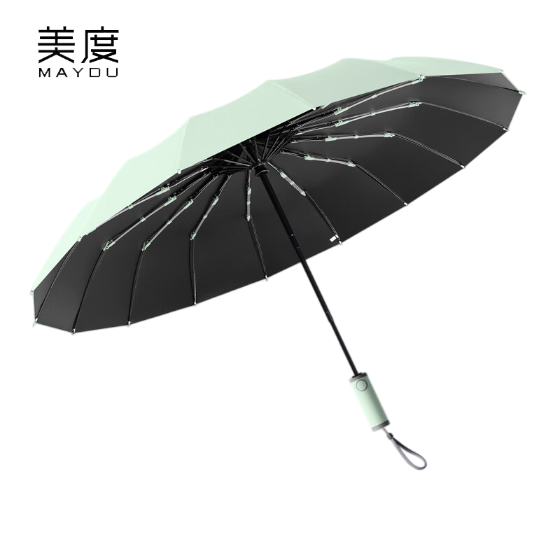 美度（MAYDU） M3369三折16骨加固自动黑胶太阳伞防晒防紫外线女晴雨两用遮阳伞薄荷绿