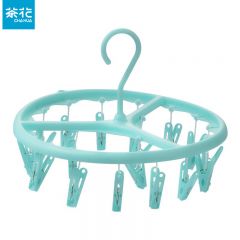 茶花（CHAHUA）家用多功能多夹子晾衣架内衣袜子宝宝晾晒架婴儿衣架防风 圆形-绿色-18夹（6710）