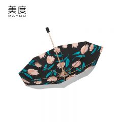美度（MAYDU） M3108三折钛银胶防晒防紫外线晴雨伞加固抗风折叠雨伞插画系列太阳伞郁金香黑