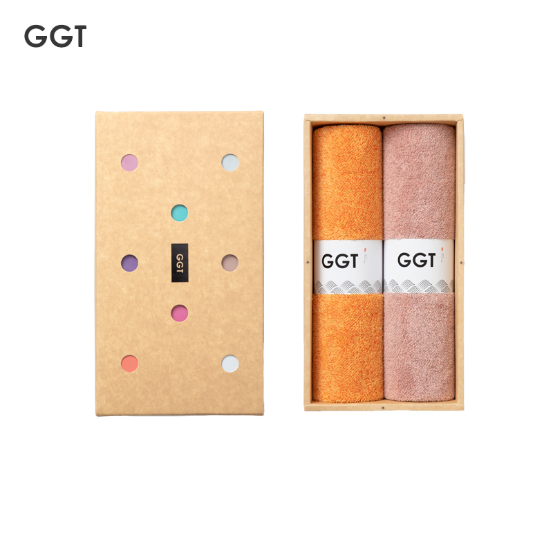 GGT 日本雪花绒毛巾礼盒套装男女家用送礼比纯棉吸水速干不掉毛伴手礼退红+黄丹