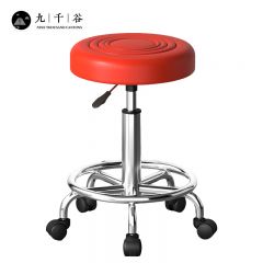 九千谷 可升降吧台椅酒吧凳子餐椅加厚转椅理发店酒吧美发椅滑轮款红色4963