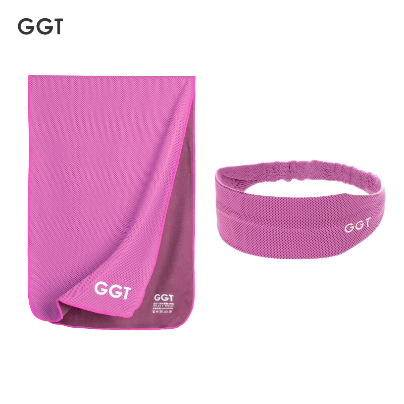 GGT 日本冷感运动毛巾跑步便携速干健身凉爽巾羽毛球腕巾瑜伽擦汗巾燕脂色(运动毛巾+头巾)