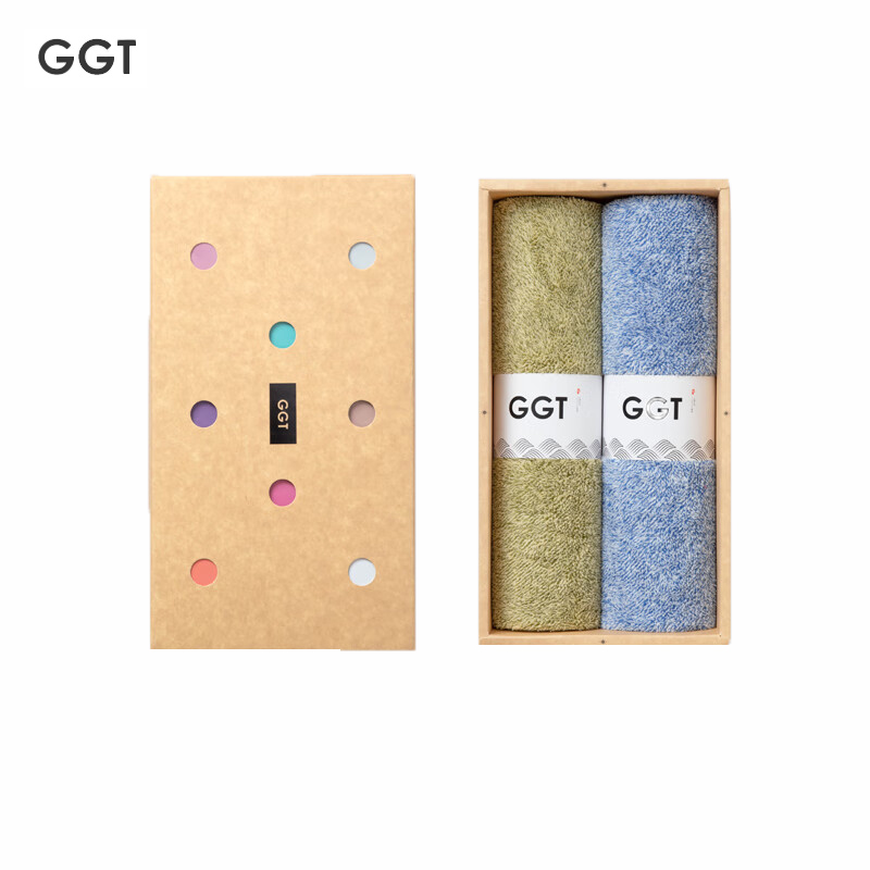 GGT 日本雪花绒毛巾礼盒套装男女家用送礼比纯棉吸水速干不掉毛伴手礼萌黄+绀青