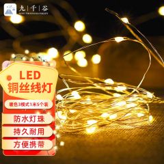 九千谷 灯串迷你LED铜线灯丝节日花束装饰满天星生日求婚氛围灯 暖色3模式1米5个装