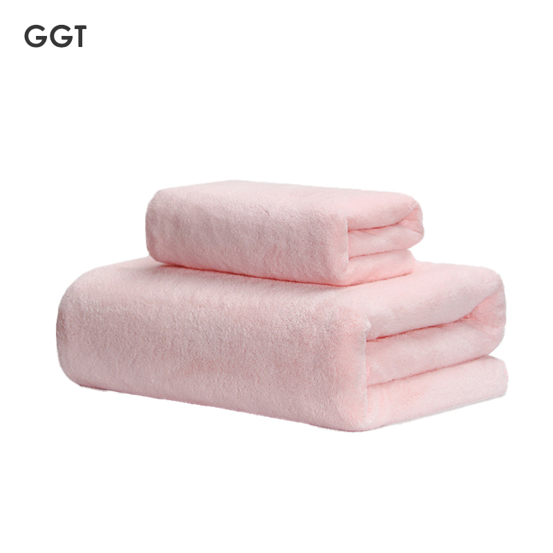 GGT 日本雪花绒浴巾不掉毛加厚款毛巾成人大浴巾速干男女洗澡裹巾套装 浅咖三件套 浴巾+毛巾+方巾樱若色