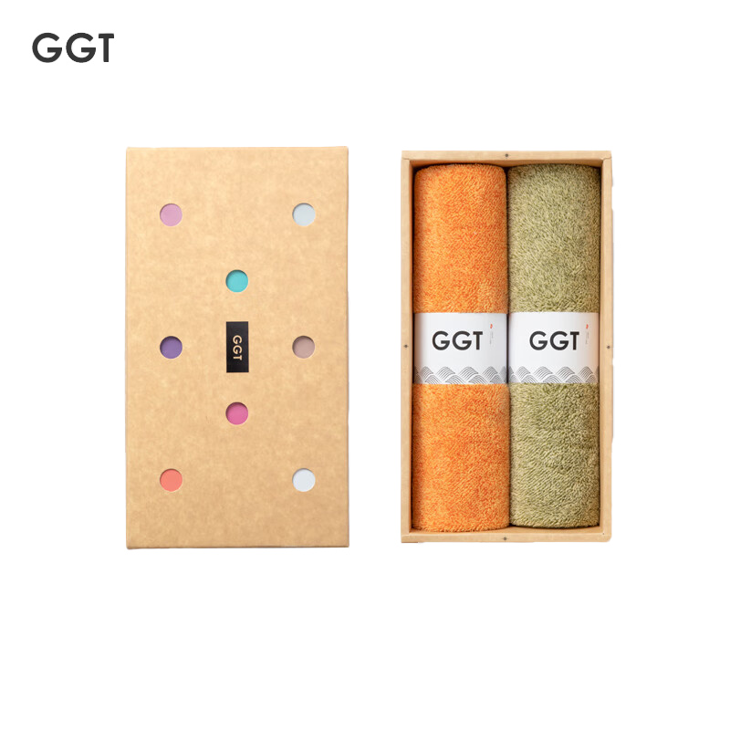 GGT 日本雪花绒毛巾礼盒套装男女家用送礼比纯棉吸水速干不掉毛伴手礼萌黄+黄丹
