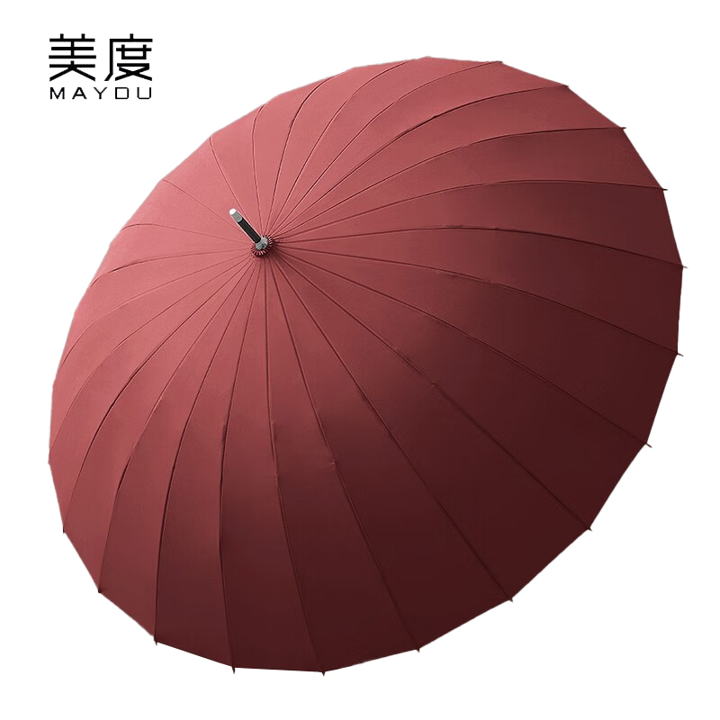 美度（MAYDU） M7005双人自动雨伞24骨长柄抗暴风加大晴雨伞男士商务直杆伞男女学生伞酒红