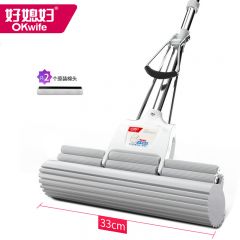 好媳妇（okaywife）胶棉拖把对折式挤水海绵拖把吸水拖把拖地神器地拖 33cm免手洗旋转胶棉拖AGW-7100