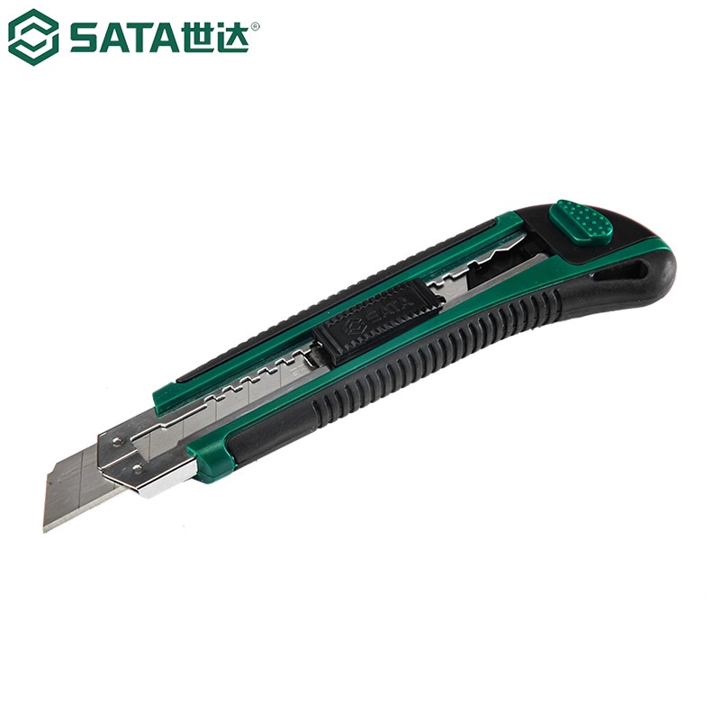 世达（SATA）工具18MM橡塑柄美工刀93428壁纸刀安全开箱刀裁纸刀 橡塑柄推钮美工刀8节18x100MM 93428