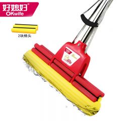 好媳妇（okaywife）27cm海绵拖把 吸水双滚轮挤水地拖墩布 懒人擦地拖地神器共2个棉头 AGW-4835F-1-A