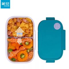 茶花（CHAHUA）031003 塑料饭盒蓝色大号分隔款 加热微波炉学生便当盒配饭盒