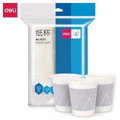 得力（deli） 19211  一次性杯子竹浆纸杯/水杯贵宾接待228ml 50只装 白色