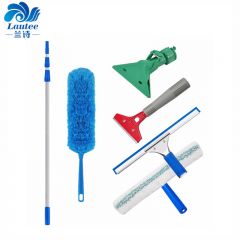 兰诗（LAUTEE）  L-2023 伸缩杆玻璃清洁套装 三节杆6米+玻璃刮+T头擦+铲刀+除尘掸+老虎夹 六件套